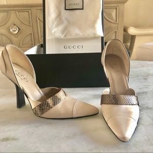 Gucci Satin Pumps with Snakeskin Accent